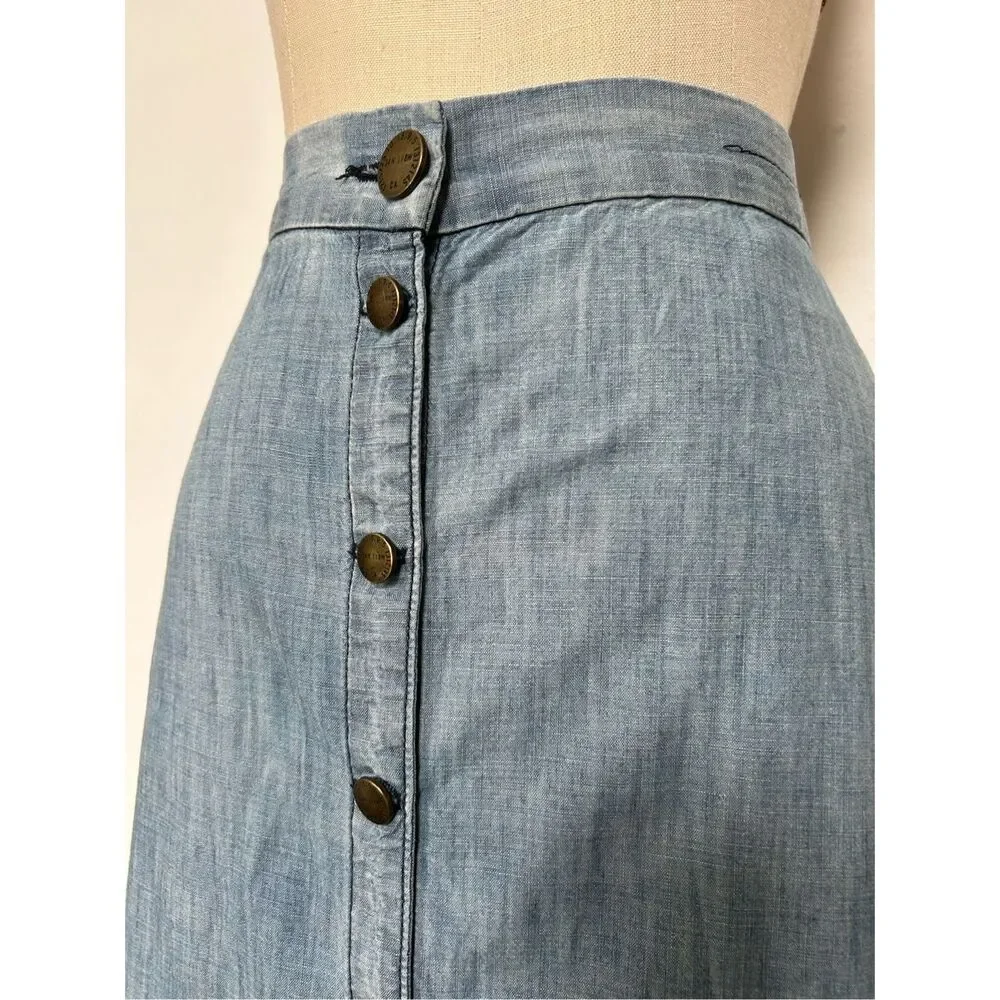 CURRENT ELLIOTT Women’s Size 27/0 Blue Chambray Button Pin Front Maxi Skirt